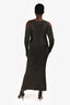 St. John Black/Gold Metallic Ribbed Knit Long Sleeves Midi Dress Size L