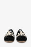 Miu Miu Black Suede Leather Crystal Faux Pearl Slip Ons Size 37.5