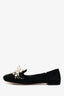 Miu Miu Black Suede Leather Crystal Faux Pearl Slip Ons Size 37.5