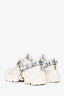 Miu Miu White Crinkled Leather Jewel Embellished Sneakers Size 36.5