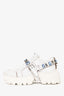 Miu Miu White Crinkled Leather Jewel Embellished Sneakers Size 36.5