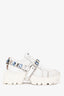 Miu Miu White Crinkled Leather Jewel Embellished Sneakers Size 36.5