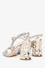 Miu Miu Silver Metallic Leather Glitter/Crystal Embellished Sandals Size 36