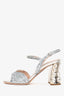 Miu Miu Silver Metallic Leather Glitter/Crystal Embellished Sandals Size 36