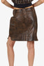Ganni Brown Distressed Leather Mini Skirt Size 38