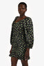 Sandro Black/Yellow Floral Print Long Sleeve Ruched Mini Dress Size 42