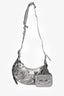 Balenciaga Silver Metallic Leather Studded 'Cagole' Shoulder Bag