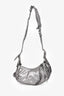 Balenciaga Silver Metallic Leather Studded 'Cagole' Shoulder Bag