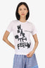 Comme des Garcons White 'Wear with Feeling' Logo Print T-Shirt Size S