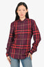 Burberry Burgundy Tartan Pattern Button Up Shirt Size S