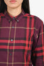 Burberry Burgundy Tartan Pattern Button Up Shirt Size S