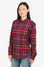 Burberry Burgundy Tartan Pattern Button Up Shirt Size S