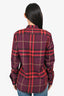 Burberry Burgundy Tartan Pattern Button Up Shirt Size S