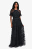 Needle & Thread Navy Bead Embellished Tulle Short Sleeves Gown Size 4