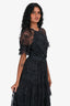 Needle & Thread Navy Bead Embellished Tulle Short Sleeves Gown Size 4