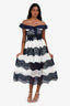 Self-Portrait Navy/White Eyelet Cold Shoulder Midi Dress Size 4