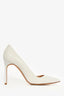 Manolo Blahnik White Leather Pointed Heels Size 37.5