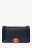 Pre-Loved Chanel™ 2013-14 Navy Lambskin Embossed Medium Cube Boy Shoulder Bag
