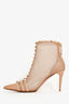 Valentino Beige Leather Net Rockstud Booties Size 38.5