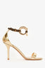 Louis Vuitton Gold Patent Leather/Monogram Chain Ankle Strap Heeled Sandals Size 38