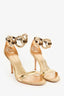 Louis Vuitton Gold Patent Leather/Monogram Chain Ankle Strap Heeled Sandals Size 38
