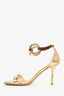 Louis Vuitton Gold Patent Leather/Monogram Chain Ankle Strap Heeled Sandals Size 38
