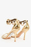 Louis Vuitton Gold Patent Leather/Monogram Chain Ankle Strap Heeled Sandals Size 38