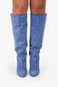 Paris Texas Blue Croc Embossed Suede Knee High Boots Size 38