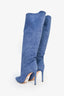 Paris Texas Blue Croc Embossed Suede Knee High Boots Size 38
