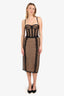 Gucci Beige/Black GG Net Lace Bustier Crop Top + Midi Skirt Set Size XS