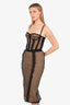 Gucci Beige/Black GG Net Lace Bustier Crop Top + Midi Skirt Set Size XS