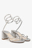 René Caovilla Leather Silver Crystal Embellished Gladiator Sandals Size 35