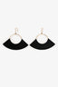 Celine Gold Toned Hoop Black Leather 'Swing' Earrings
