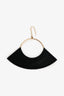 Celine Gold Toned Hoop Black Leather 'Swing' Earrings