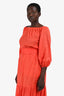 Vanessa Bruno Orange Cotton Embroidered Off The Shoulder Midi Dress with Belt Size 40
