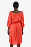 Vanessa Bruno Orange Cotton Embroidered Off The Shoulder Midi Dress with Belt Size 40