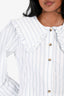 Ganni White/Blue Striped Collared Button-Up Shirt Size 40