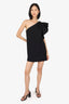 Self- Portrait Black One-Shoulder Ruffle Detail Mini Dress Size 4