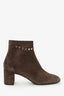 Salvatore Ferragamo Brown Suede Ghila Vala Chain Heeled Ankle Boots Size 10