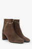 Salvatore Ferragamo Brown Suede Ghila Vala Chain Heeled Ankle Boots Size 10