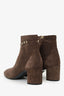 Salvatore Ferragamo Brown Suede Ghila Vala Chain Heeled Ankle Boots Size 10