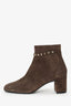 Salvatore Ferragamo Brown Suede Ghila Vala Chain Heeled Ankle Boots Size 10
