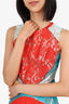 Christopher Kane Orange/Blue Lace Pleated Sleeveless Midi Dress Size 4