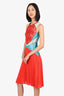 Christopher Kane Orange/Blue Lace Pleated Sleeveless Midi Dress Size 4
