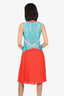 Christopher Kane Orange/Blue Lace Pleated Sleeveless Midi Dress Size 4