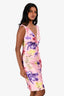 Versace Pink Silk Floral Printed V Neck Dress Size 38