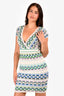 M Missoni White/Blue Knitted Short Sleeves Dress Size 2 US
