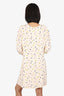 Oscar De La Renta Cream Floral Print Pleated Dress Size 10