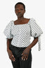 Caroline Constas White/Black Polka Dot Puff Sleeve Top Size M