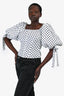 Caroline Constas White/Black Polka Dot Puff Sleeve Top Size M